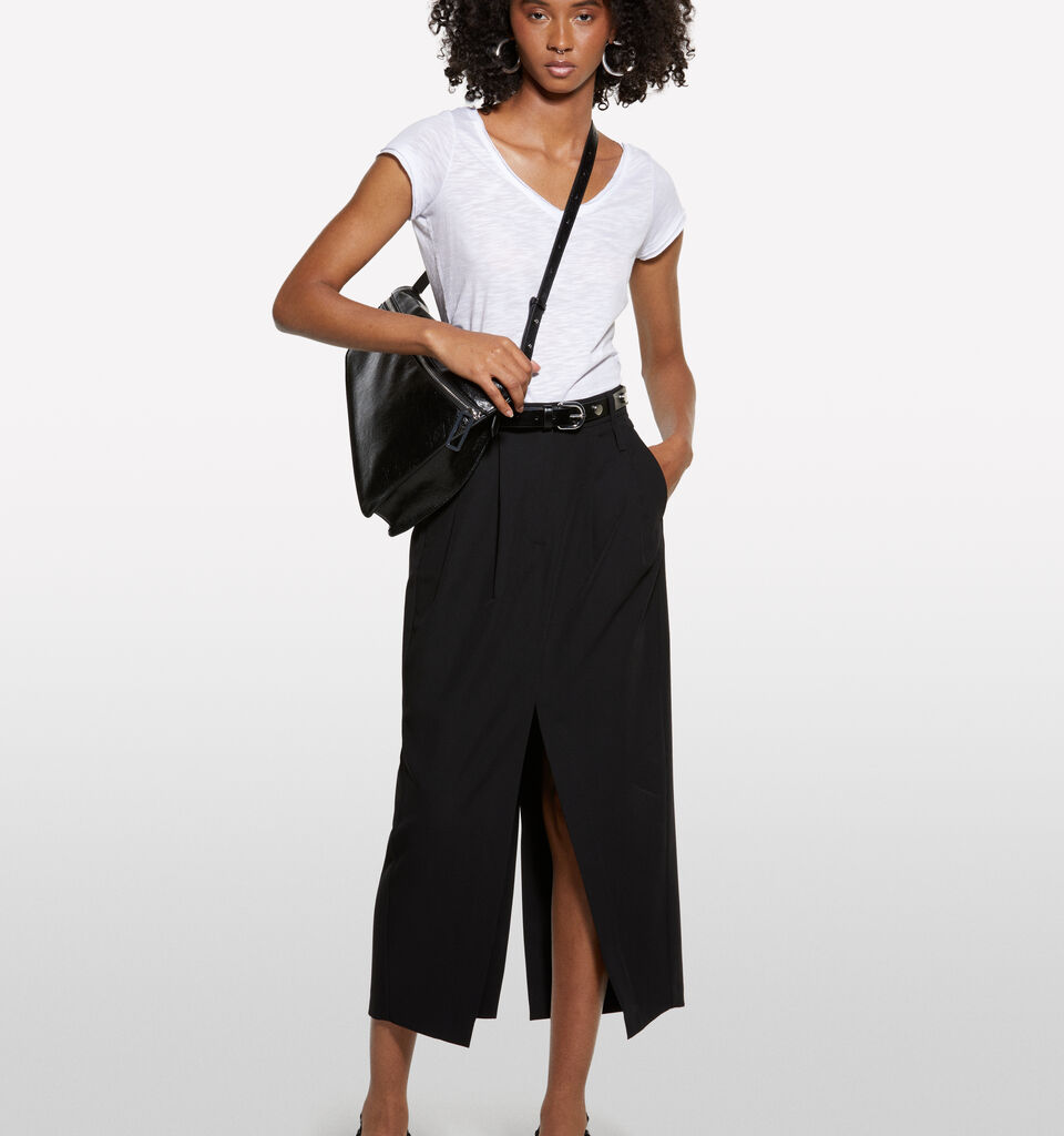 Saia midi preta com racha - saias midi, longuette mulher - Preto | Sisley image number 1